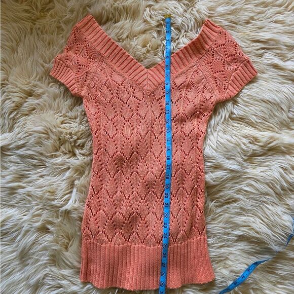 Cache Orange And Gold Metallic Thread Knit Crochet Tunic Medium - Picture 6 of 6